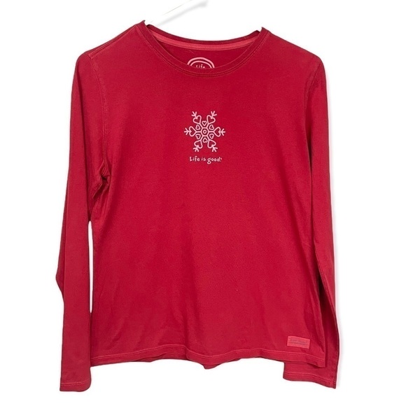 Life is Good Snowflake Festive Red Holiday Winter Tee S - Picture 1 of 7